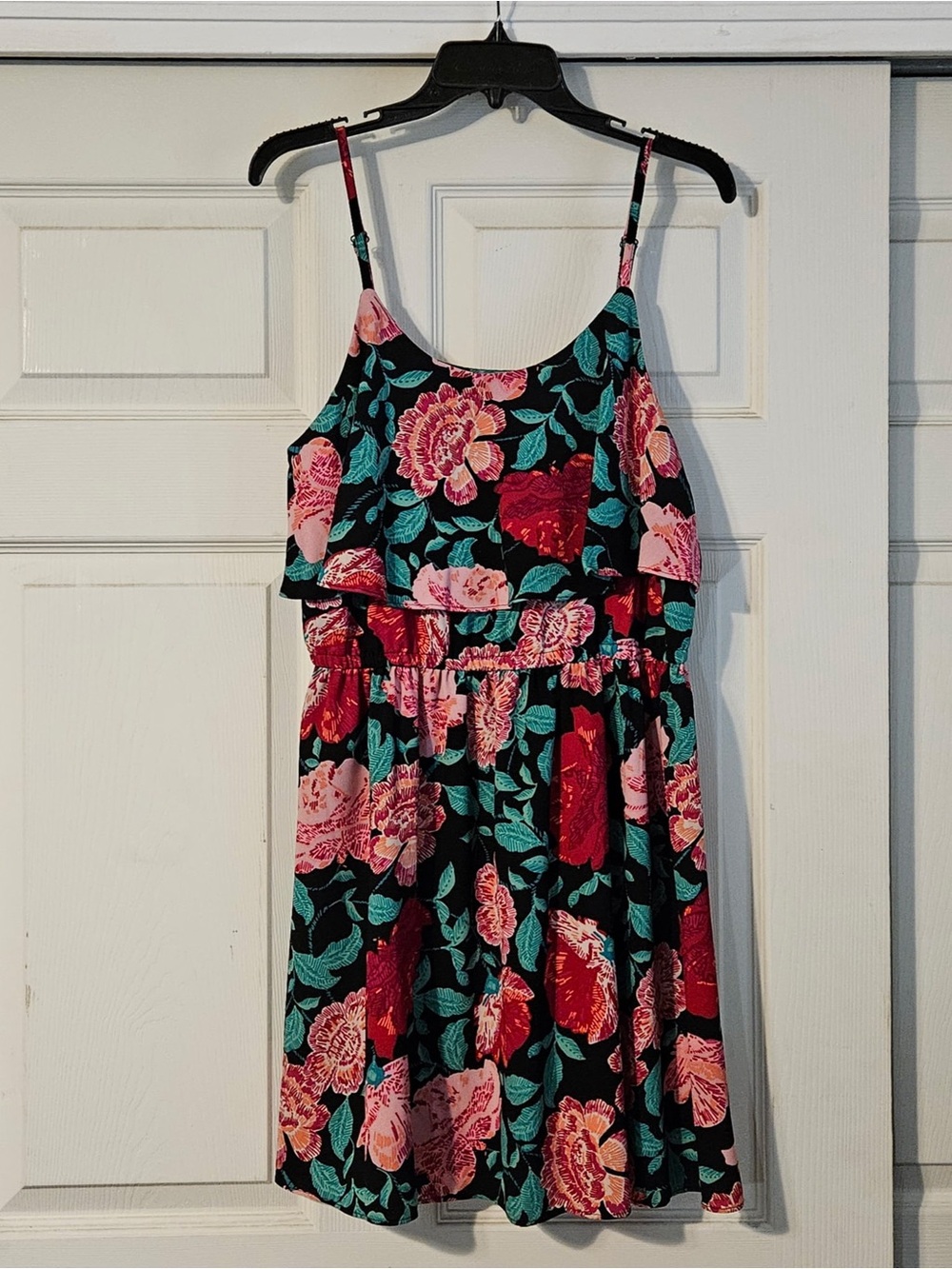 ELLE Black and Floral Ruffle Midi Tank Spring Summer Dress NEW Size Medium